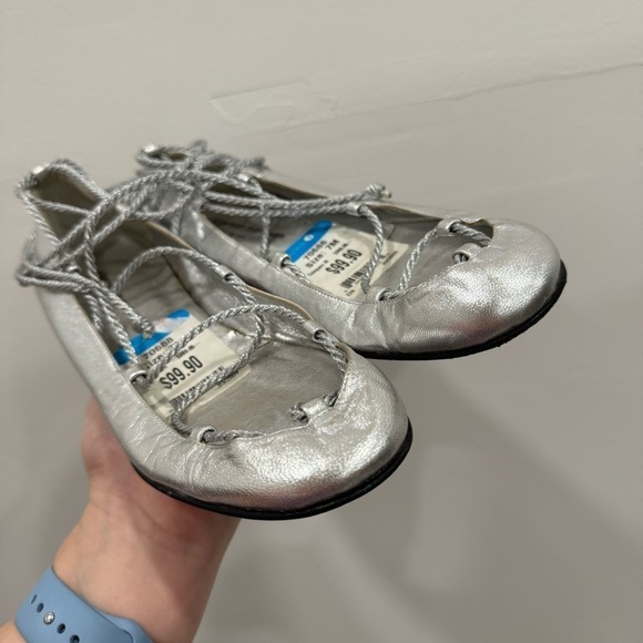 Sigerson Morrison Silver Lace-Up Ballet Flats Leather Size 7 - Picture 3 of 9